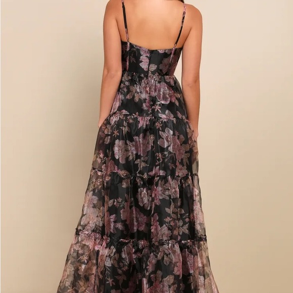 Lulus Dresses & Skirts - Lulu’s Exclusive Glamour Black Floral Organza Tiered Maxi Dress